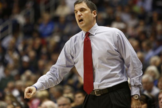 Murray State head coach Steve Prohm reacts in the first half of an NCAA college basketball game against Xavier, Monday, Nov. 24, 2014, in Cincinnati. (AP Photo/David Kohl)
