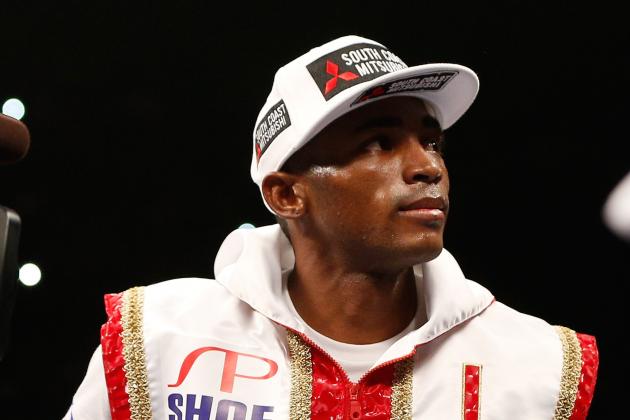 LAS VEGAS, NV - JULY 12:  Erislandy Lara enters the ring before his junior middleweight bout against Canelo Alvarez at the MGM Grand Garden Arena on July 12, 2014 in Las Vegas, Nevada.  Alvarez defeated Lara by split decision. (Photo by Josh Hedges/Getty Images)