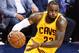 CLEVELAND, OH - JUNE 09: LeBron James #23 of the Cleveland Cavaliers controls the ball against the Golden State Warriors during Game Three of the 2015 NBA Finals at Quicken Loans Arena on June 9, 2015 in Cleveland, Ohio. NOTE TO USER: User expressly acknowledges and agrees that, by downloading and or using this photograph, user is consenting to the terms and conditions of Getty Images License Agreement. (Photo by Jason Miller/Getty Images)