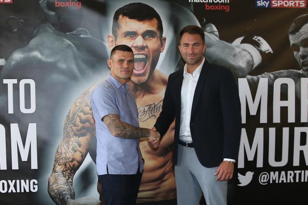 LONDON, ENGLAND - JUNE 10: Martin Murray of England (left) and Eddie Hearn of Matchroom Boxing pose for a photograph during a press conference at Glaziers Hall on June 10, 2015 in London, England. (Photo by Andrew Redington/Getty Images)