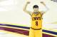 Jun 9, 2015; Cleveland, OH, USA; Cleveland Cavaliers guard Matthew Dellavedova (8) reacts during the fourth quarter of game three of the NBA Finals against the Golden State Warriors at Quicken Loans Arena. Cleveland won 96-91. Mandatory Credit: David Richard-USA TODAY Sports