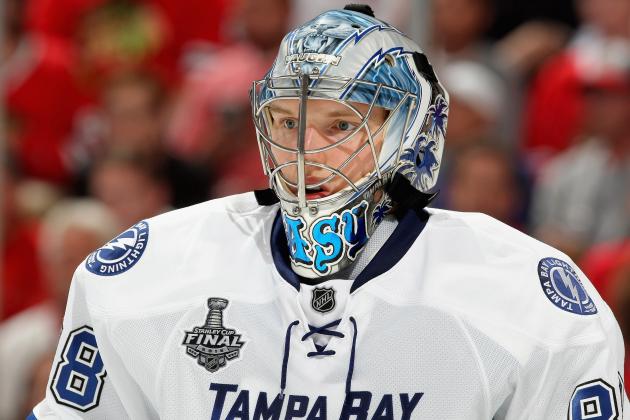 CHICAGO, IL - JUNE 10:  Goaltender Andrei Vasilevskiy #88 of the Tampa Bay Lightning plays against the Chicago Blackhawks in Game Four of the 2015 NHL Stanley Cup Final at the United Center on June 10, 2015 in Chicago, Illinois.  (Photo by Dave Sandford/NHLI via Getty Images)