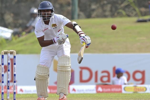 Sri Lanka’s Kaushal Silva bats during the second day of the first test cricket match between Sri Lanka and Pakistan in Galle, Sri Lanka, Thursday, June 18, 2015. The entire first day's play was washed out by rain. (AP Photo/Sanka Gayashan)