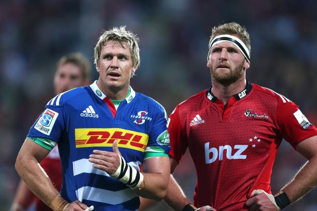 CHRISTCHURCH, NEW ZEALAND - MARCH 08: Jean de Villiers (L) of the Stormers and Kieran Read (R) of the Crusaders during the round four Super Rugby match between the Crusaders and the Stormers at AMI Stadium on March 8, 2014 in Christchurch, New Zealand. (Photo by Martin Hunter/Getty Images)