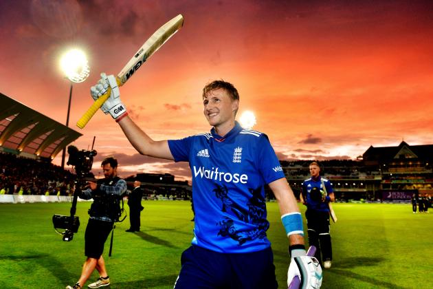 NOTTINGHAM, ENGLAND - JUNE 17:   (EDITORS NOTE: Digital filiters were used in the creation of this image) Joe Root of England celebrates winning the 4th ODI Royal London One-Day match between England and New Zealand at Trent Bridge on June 17, 2015 in Nottingham, England.  (Photo by Gareth Copley/Getty Images)