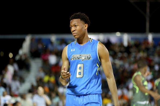 Team Freedom's Tyus Battle #8 in action against Team Liberty during the Under Armour Elite 24 Game on Saturday, August 23, 2014 in Brooklyn, NY.  (AP Photo/Gregory Payan)