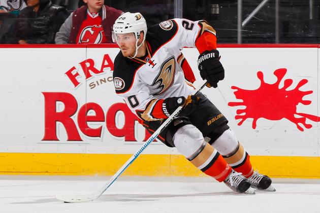 NEWARK, NJ - MARCH 29:James Wisniewski #20 of the Anaheim Ducks plays the against the New Jersey Devils during the game at the Prudential Center on March 29, 2015 in Newark, New Jersey. (Photo by Andy Marlin/NHLI via Getty Images)