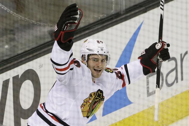 Chicago Blackhawks' Brandon Saad celebrates his goal against the San Jose Sharks during the third period of an NHL hockey game Saturday, March 14, 2015, in San Jose, Calif. (AP Photo/Marcio Jose Sanchez)
