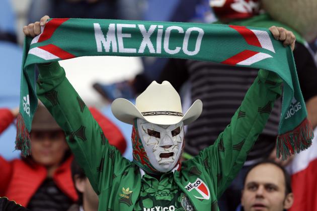 A Mexican fans cheers before the start of a Copa America Group A soccer match between Mexico and Ecuador at El Teniente Stadium in Rancagua, Chile, Friday, June 19, 2015. (AP Photo/Natacha Pisarenko)