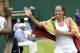 Madison Keys of the United States celebrates winning the match against Olga Govortsova of Belarus during their singles match at the All England Lawn Tennis Championships in Wimbledon, London, Monday July 6, 2015. Keys won3-6, 6-4, 6-1.(AP Photo/Pavel Golovkin)