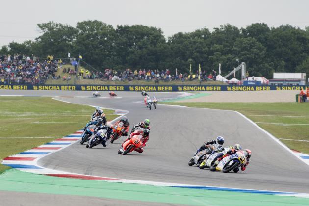ASSEN, NETHERLANDS - JUNE 27:  Niccolo Antonelli of Italy and Ongetta Rivacold 
 leads the field during the Moto3 race during the MotoGP Netherlands - Race at  on June 27, 2015 in Assen, Netherlands.  (Photo by Mirco Lazzari gp/Getty Images)