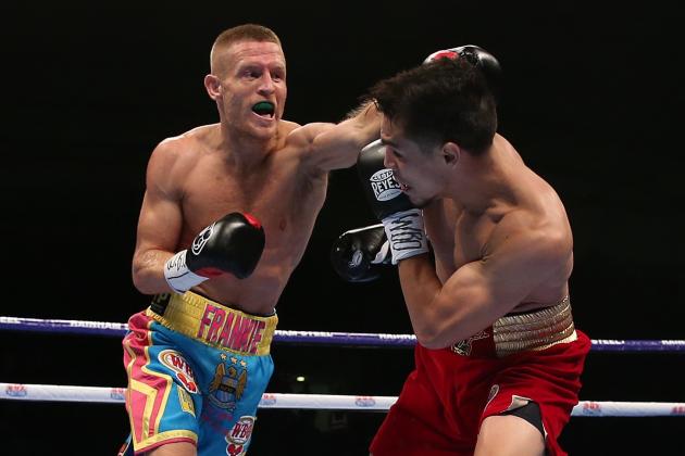 MANCHESTER, ENGLAND - JULY 11: Terry Flanagan (L) exchanges blows with Jose Zepeda during their WBO Lightweight Championship fight at the Manchester Velodrome on July 11, 2015 in Manchester, England. (Photo by Chris Brunskill/Getty Images)