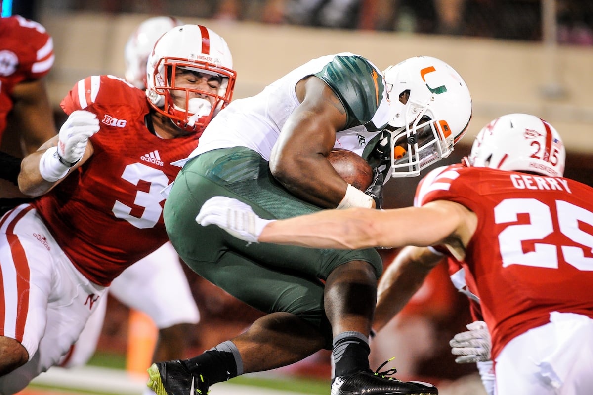 Nebraska players celebrating after the game