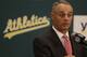 Baseball Commissioner Rob Manfred speaks gestures during a media conference Friday, June 19, 2015, prior to a baseball game between the Los Angeles Angels and the Oakland Athletics in Oakland, Calif. (AP Photo/Ben Margot)