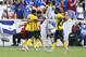 Jul 11, 2015; Houston, TX, USA; Members of Jamaica celebrate after scoring a goal in stoppage time against Canada during CONCACAF Gold Cup group play at BBVA Compass Stadium. Jamaica defeated Canada 1-0. Mandatory Credit: Troy Taormina-USA TODAY Sports