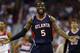 Atlanta Hawks forward DeMarre Carroll (5) reacts after a foul call in the first half of Game 4 of the second round of the NBA basketball playoffs Monday, May 11, 2015, in Washington. The Hawks won 106-101. (AP Photo/Alex Brandon)