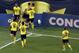 Jamaica's Giles Barnes, top left, celebrates with teammates after scoring a goal during the first half of a CONCACAF Gold Cup soccer quarterfinal against Haiti, Saturday, July 18, 2015, in Baltimore. (AP Photo/Patrick Semansky)