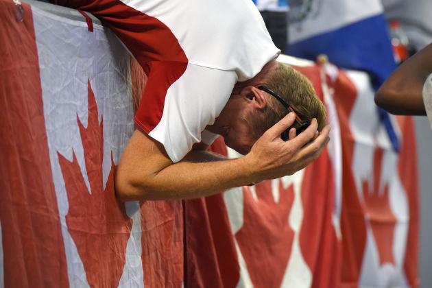 A Canada fan reacts after Canada's Cyle Larin missed a shot at goal during the first half of a CONCACAF Gold Cup soccer match against El Salvador, Wednesday, July 8, 2015, in Carson, Calif. (AP Photo/Mark J. Terrill)