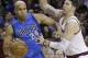 Dallas Mavericks’ Richard Jefferson, left, drives past Cleveland Cavaliers' Mike Miller during the first quarter of an NBA basketball game, Sunday, Jan. 4, 2015, in Cleveland. (AP Photo/Tony Dejak)