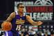 Jul 13, 2015; Las Vegas, NV, USA; Los Angeles Lakers guard Jabari Brown (15) dribbles the ball during an NBA Summer League game against the Knicks at Thomas & Mack Center. Mandatory Credit: Stephen R. Sylvanie-USA TODAY Sports