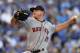 Houston Astros pitcher Scott Kazmir throws in the first inning of a baseball game against the Kansas City Royals in Kansas City, Mo., Friday, July 24, 2015. (AP Photo/Colin E. Braley)