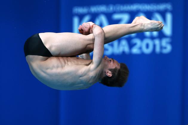 KAZAN, RUSSIA - AUGUST 01: Tom Daley of Great Britain competes in the Semi Final of the Men's 10m Platform Diving at the Aquatics Palace during The 16th FINA World Swimming Championships on August 01, 2015 in Kazan, Russia (Photo by Ian MacNicol/Getty Images)