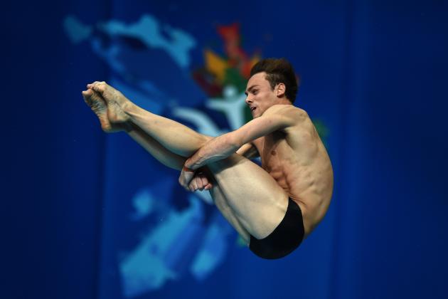 KAZAN, RUSSIA - AUGUST 01:  Tom Daley of Great Britain competes in the Men's 10m Platform Diving Semi Finals on day eight of the 16th FINA World Championships at the Aquatics Palace on August 1, 2015 in Kazan, Russia.  (Photo by Matthias Hangst/Getty Images)