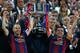 Barcelona's Andres Iniesta, left, and Xavi Hernandez lift the trophy after winning the final of the Copa del Rey soccer match between FC Barcelona and Athletic Bilbao at the Camp Nou stadium in Barcelona, Spain, Saturday, May 30, 2015. (AP Photo/Manu Fernandez)