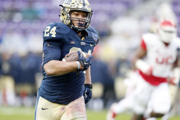 Pittsburgh running back James Conner (24) during the second half of the Armed Forces Bowl NCAA college football game against Houston, Friday, Jan. 2, 2015, in Fort Worth. Texas. Houston won 35-34. (AP Photo/Sharon Ellman)