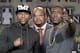 Boxers, Floyd Mayweather, Jr., left, and Andre Berto, right, pose for a photo at a news conference in Los Angeles on Thursday, Aug. 6, 2015. Mayweather Promotions, CEO Leonard Ellerbe, middle. Mayweather says Berto is a worthy opponent for the final fight of his perfect career. Three months after Mayweather dominated Manny Pacquiao in the most lucrative fight in boxing history, he began the difficult business of promoting his pay-per-view bout with Berto with a news conference in downtown Los Angeles. (AP Photo/Nick Ut)