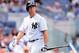NEW YORK, NY - AUGUST 08: Brett Gardner #11 of the New York Yankees walks off the field after he struck out in the eighth inning against the Toronto Blue Jays on August 8, 2015 at Yankee Stadium in the Bronx borough of New York City. (Photo by Elsa/Getty Images)