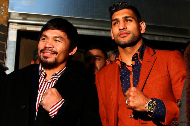LONDON, ENGLAND - JANUARY 23:  Manny Pacquiao and Amir Khan pose after holding discussions about the possibility of a future fight, at Fitzroy Lodge Amateur Boxing Club on January 23, 2015 in London, England.  (Photo by Dan Istitene/Getty Images)