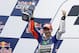 Jorge Lorenzo, of Spain, celebrates after finishing in second place in the Indianapolis Grand Prix at Indianapolis Motor Speedway in Indianapolis, Sunday, Aug. 9, 2015. (AP Photo/Michael Conroy)