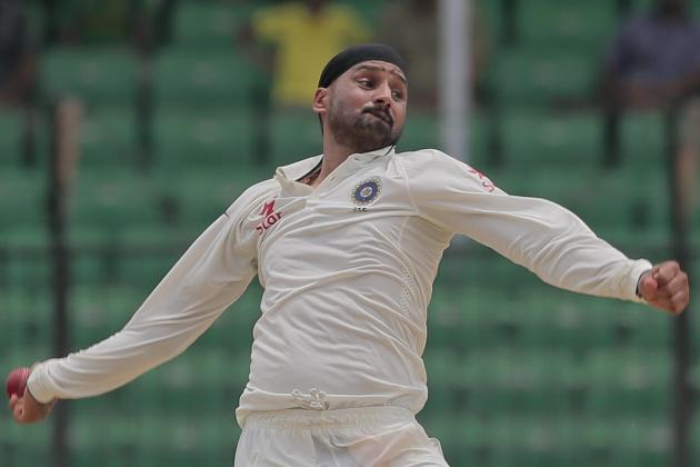 India’s Harbhajan Singh bowls against Bangladesh during the fourth day of their test cricket match in Fatullah, Bangladesh, Saturday, June 13, 2015. (AP Photo/A.M. Ahad)