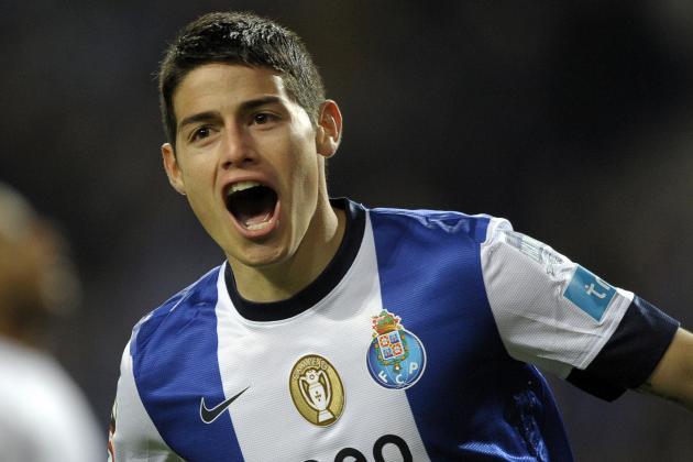 Porto's Colombian midfielder James Rodriguez celebrates after scoring during the Portuguese super league football match FC Porto vs A. Academica de Coimbra at the Dragao Stadium in Porto on November 11, 2012. AFP PHOTO / MIGUEL RIOPA        (Photo credit should read MIGUEL RIOPA/AFP/Getty Images)