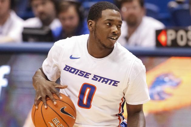 Boise State's Dezmyn Trent (0) controls the ball during the second half of an NCAA college basketball game against San Jose State in Boise, Idaho, on Wednesday, Jan. 21, 2015. Boise State won 86-36. (AP Photo/Otto Kitsinger)