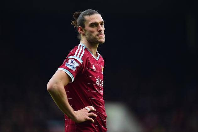 LONDON, ENGLAND - JANUARY 18:  Andy Carroll of West Ham United looks thoughtful during the Barclays Premier League match between West Ham United and Hull City at Boleyn Ground on January 18, 2015 in London, England.  (Photo by Jamie McDonald/Getty Images)