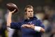 New England Patriots quarterback Tom Brady warms up before an NFL football game against the New Orleans Saints in New Orleans, Saturday, Aug. 22, 2015. (AP Photo/Bill Feig)
