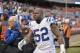 Indianapolis Colts inside linebacker D'Qwell Jackson comes off the field after a 25-24 win over the Cleveland Browns in an NFL football game Sunday, Dec. 7, 2014, in Cleveland. (AP Photo/David Richard)