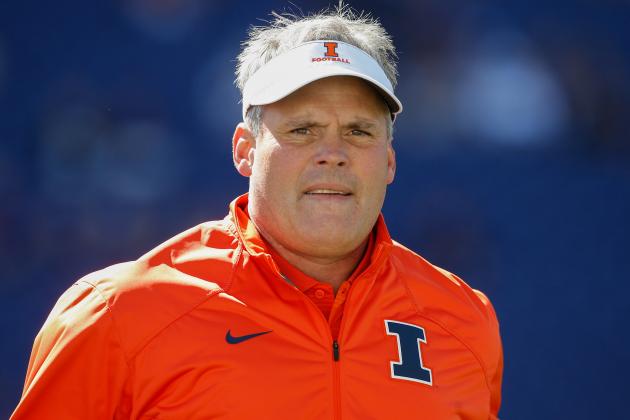 SEATTLE, WA - SEPTEMBER 13:  Head coach Tim Beckman of the Illinois Fighting Illini looks on prior to the game against the Washington Huskies on September 13, 2014 at Husky Stadium in Seattle, Washington. Washington defeated Illinois 44-19.  (Photo by Otto Greule Jr/Getty Images)