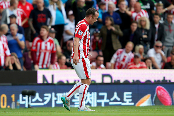 STOKE ON TRENT, ENGLAND - AUGUST 29: Charlie Adam of Stoke City walks off the pitch after being shown a red card during the Barclays Premier League match between Stoke City and West Bromwich Albion at Britannia Stadium on August 29, 2015 in Stoke on Trent, England.  (Photo by Jan Kruger/Getty Images)