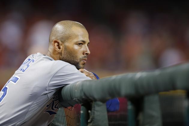 CINCINNATI, OH - AUGUST 18: Alex Rios #15 of the Kansas City Royals looks on against the Cincinnati Reds during the game at Great American Ball Park on August 18, 2015 in Cincinnati, Ohio. The Royals defeated the Reds 3-1 in 13 innings. (Photo by Joe Robbins/Getty Images)
