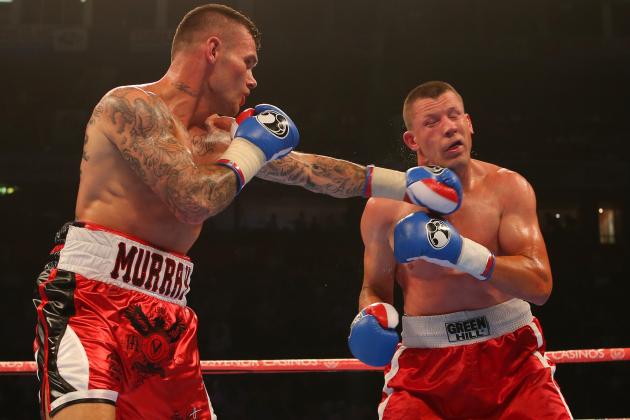 MANCHESTER, ENGLAND - JULY 18: Martin Murray and Mirzet Bajrektarevic during their Super Middleweight contest at the Manchester Arena on July 18, 2015 in Manchester, England. (Photo by Dave Thompson/Getty Images)