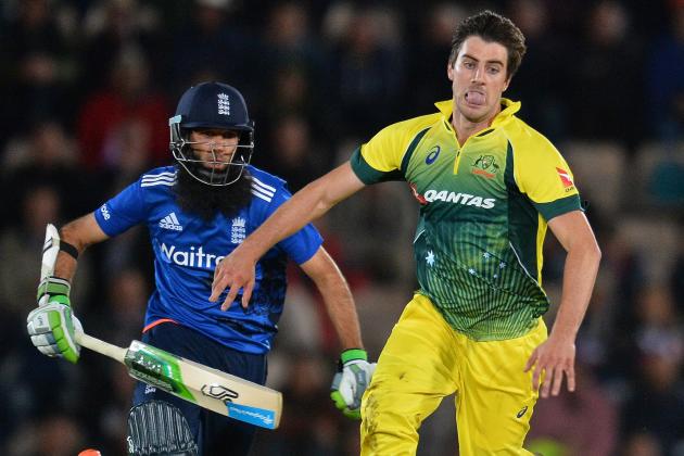 Australia's Pat Cummins (R) chases the ball in an unsuccessful attempt to run-out England's Moeen Ali during the first one day international (ODI) cricket match between England and Australia at The Ageas Bowl cricket ground in Southampton, southern England, on September 3, 2015.  AFP PHOTO / GLYN KIRK

RESTRICTED TO EDITORIAL USE. NO ASSOCIATION WITH DIRECT COMPETITOR OF SPONSOR, PARTNER, OR SUPPLIER OF THE ECB        (Photo credit should read GLYN KIRK/AFP/Getty Images)