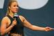 Sep 4, 2015; Las Vegas, NV, USA; UFC Women's Bantamweight champion Ronda Rousey answers questions for fans before the weigh-ins for UFC 191 at the MGM Grand Garden Arena. Mandatory Credit: Jayne Kamin-Oncea-USA TODAY Sports