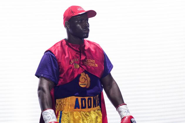 QUEBEC CITY, QC - APRIL 04:  Adonis Stevenson looks at the crowd as he makes his way to the ring during the light heavyweight world championship main event bout against Sakio Bika at Pepsi Coliseum on April 4, 2015 in Quebec City, Quebec, Canada.  Adonis Stevenson defeated Sakio Bika to retain the WBC light heavyweight world championship title.  (Photo by Minas Panagiotakis/Getty Images)