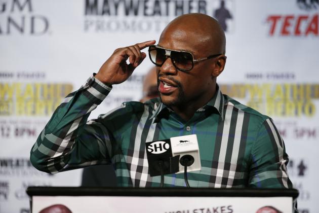 Floyd Mayweather Jr. speaks at a news conference Wednesday, Sept. 9, 2015, in Las Vegas. Mayweather is scheduled to fight Andre Berto Saturday in Las Vegas. (AP Photo/John Locher)