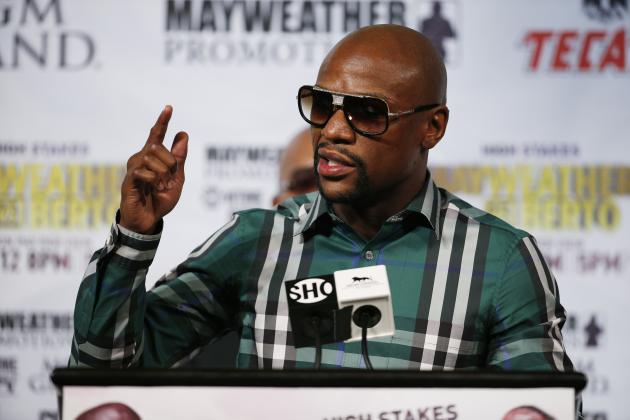 Floyd Mayweather Jr. speaks at a news conference Wednesday, Sept. 9, 2015, in Las Vegas. Mayweather is scheduled to fight Andre Berto Saturday in Las Vegas. (AP Photo/John Locher)