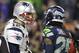 New England Patriots quarterback Tom Brady (12) shakes hands with Seattle Seahawks cornerback Richard Sherman (25) after their NFL Super Bowl XLIX football game Sunday, Feb. 1, 2015, in Glendale, Ariz. The Patriots won the game 28-24. (AP Photo/Patrick Semansky)