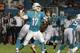 Miami Dolphins quarterback Ryan Tannehill (17) looks to pass during the first half of an NFL preseason football game against the Atlanta Falcons, Saturday, Aug. 29, 2015 in Miami Gardens, Fla. (AP Photo/Lynne Sladky)